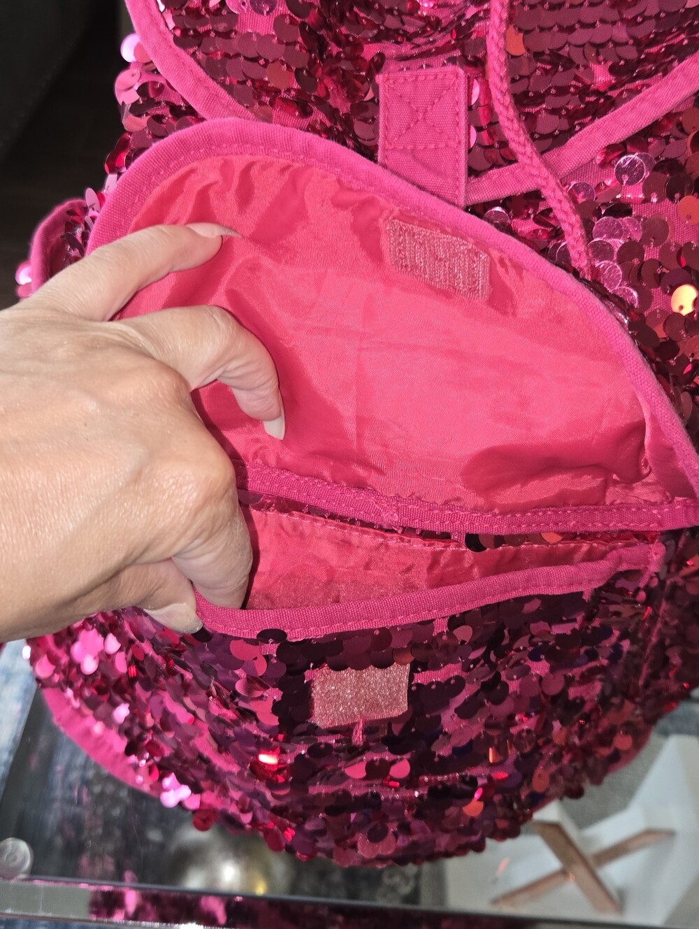 PS from Aéropostale Y2K Hot Pink Sequin Drawstring Flap Mini Backpack Bag - Picture 5 of 12